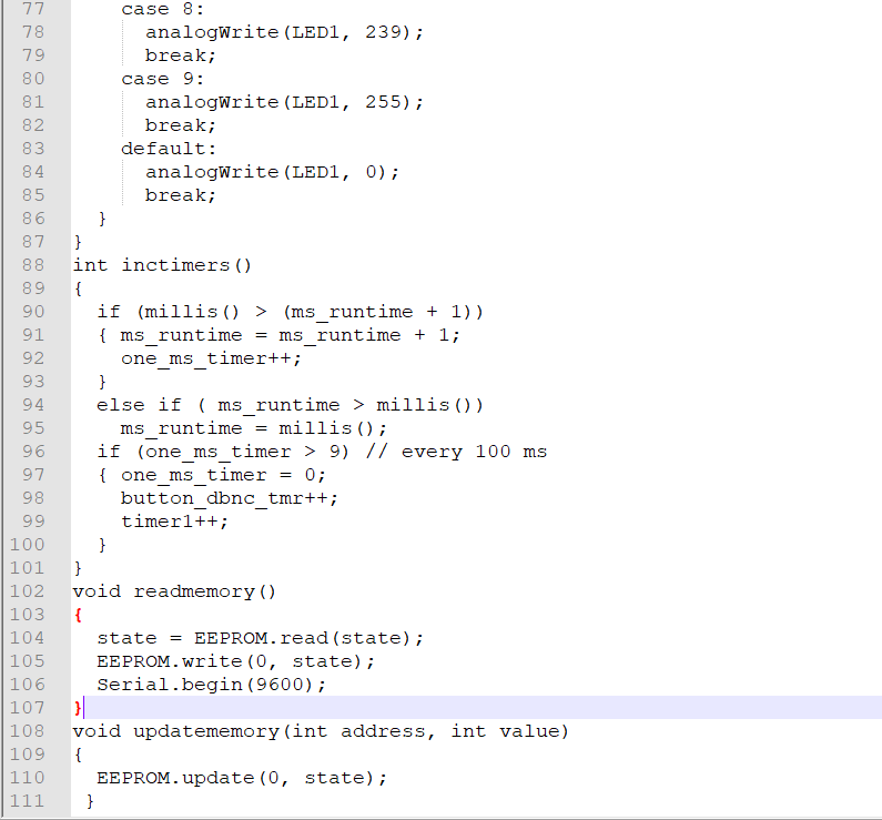 long ms runtime; 4 int one ms timer; 5 //DEFINE ALL TIMERS
