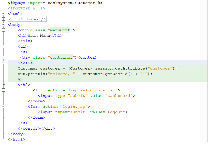 the code below I am not able to display any accounts on