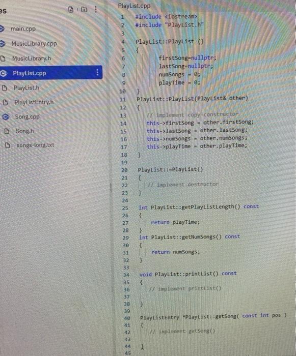 The code for the assignment is organized as follows: Class Song This