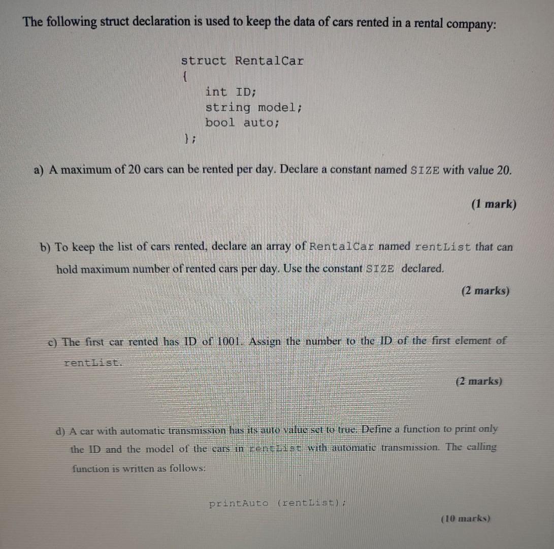 this is c++ language The following struct declaration is used to