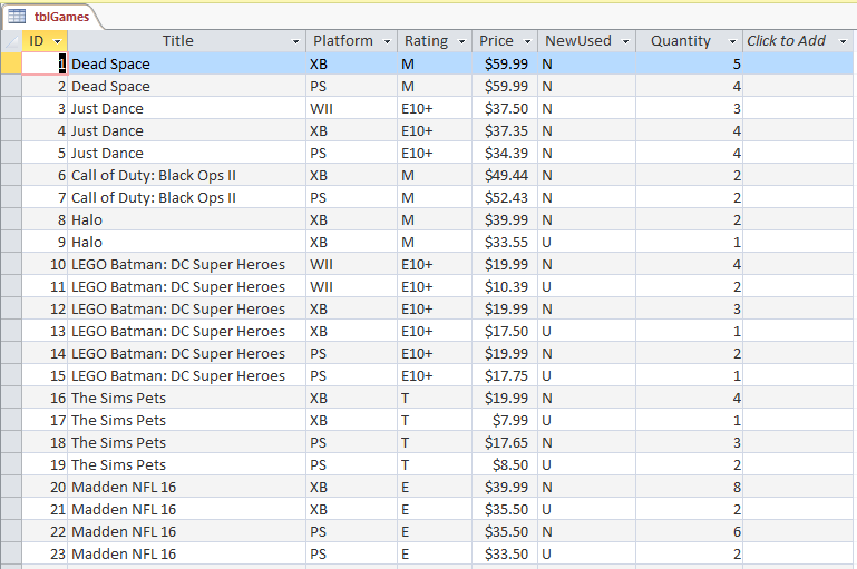necessary, complete the Games Galore application from this chapters Programming Tut 2,