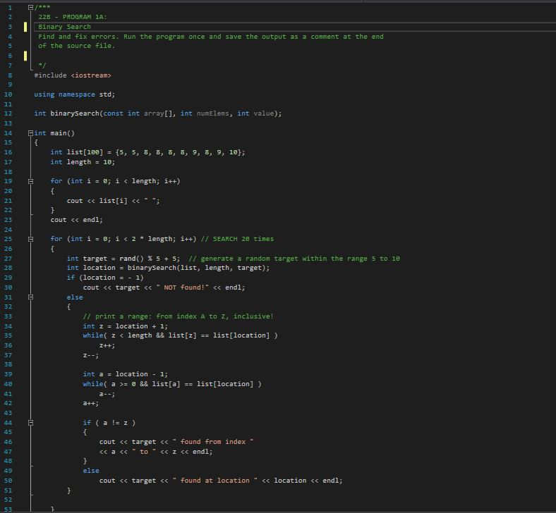 Cis 22B lab 1 part A 22BPROGRAM 1A Binary Search Find