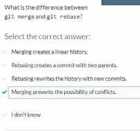  What is the difference between git merge and git rebase? Select