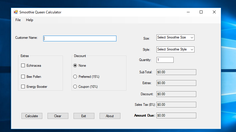 Visual Basic C# Smoothie Queen Calculation The local smoothie store, Smoothie Queen