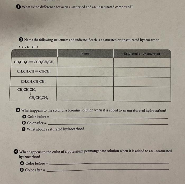  (1) What is the difference between a saturated and an unsaturated