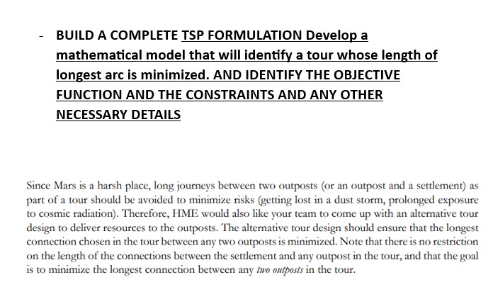  BUILD A COMPLETE TSP FORMULATION Develop a mathematical model that will