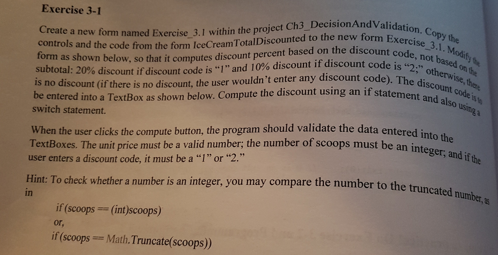 Create a n reate a new form named Exercise 3.1 within the