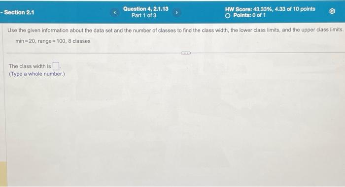 help Use the given information about the data set and the number
