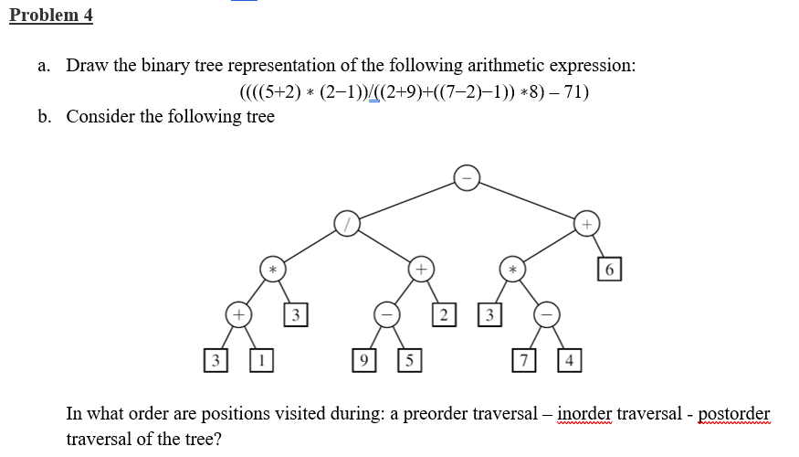  Problem 4 a. Draw the binary tree representation of the following