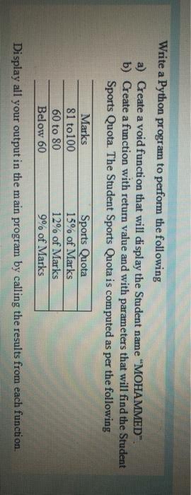  Write a Python program to perform the following a) Create a