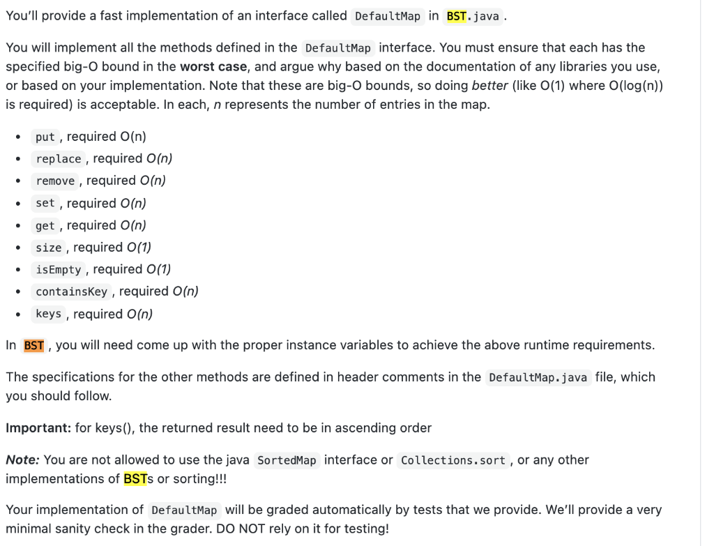 Please help implement BST and the interface Here are the texts of