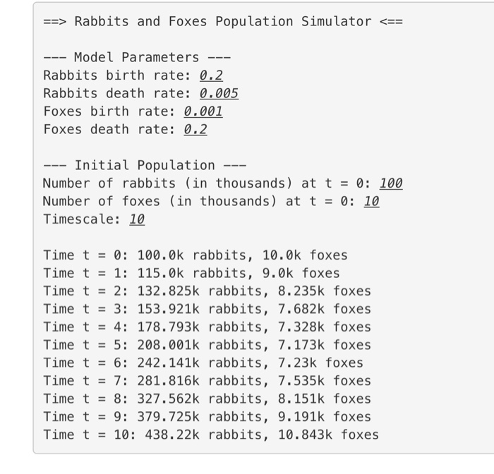 => Rabbits and Foxes Population Simulator Rabbits and Foxes Population Simulator