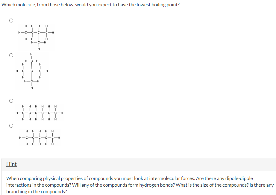 Which molecule, from those below, would you expect to have the