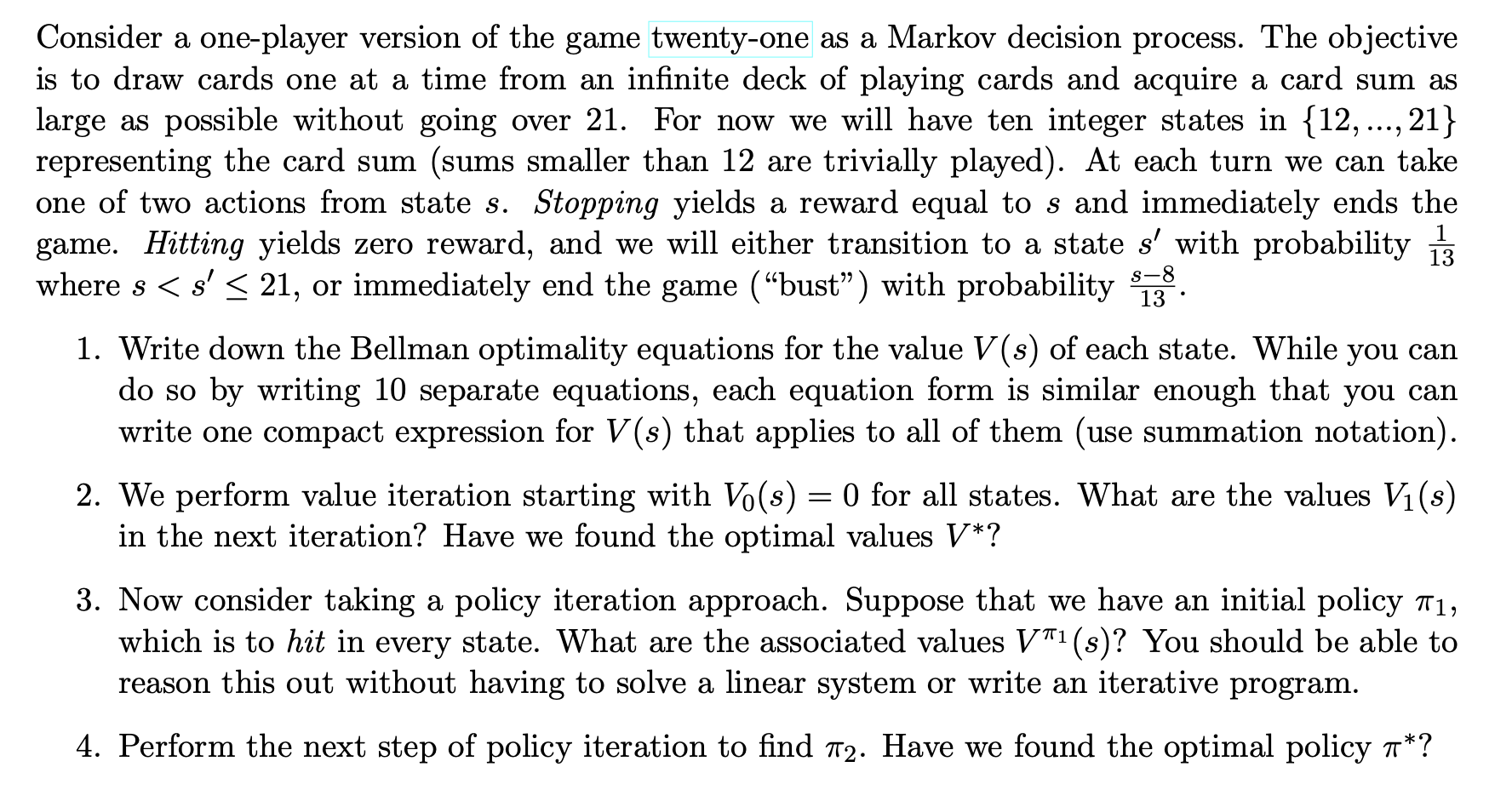 please help with this question Consider a one-player version of the game