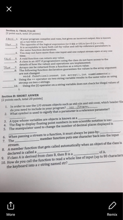  Section A: TRUE/FALSE 2 point each, total 20 points] ENSE1. If