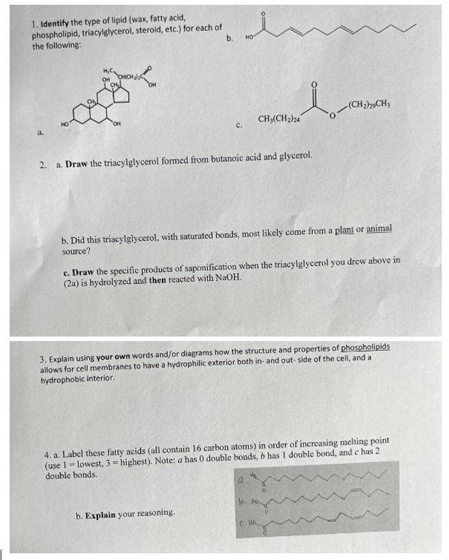 please help me to solve these questions regards lipids....! 1. Identify the