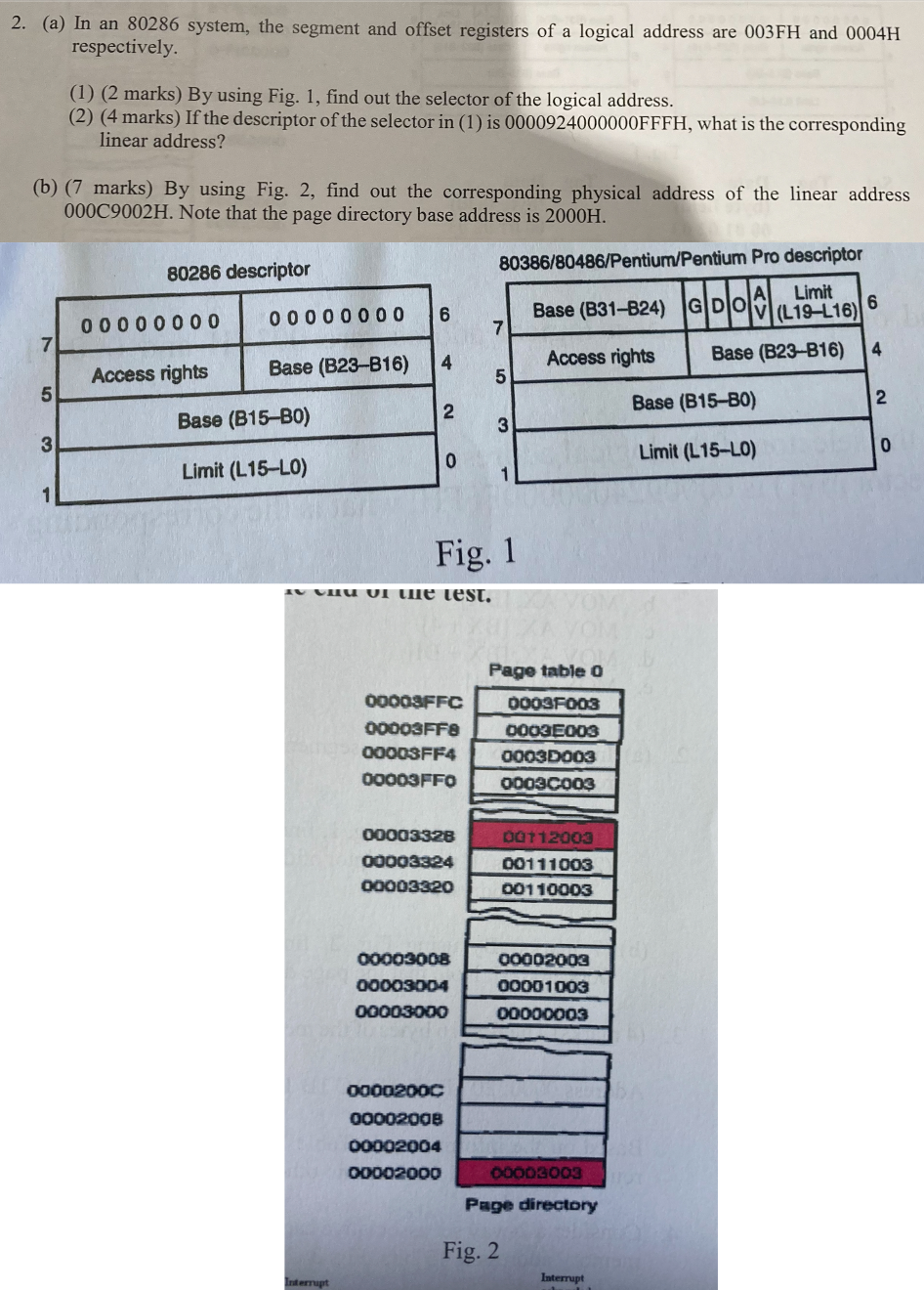  2. (a) In an 80286 system, the segment and offset registers