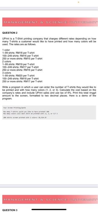 using C++ and by using comments and declarations MANAGEMENT SCIENCE UNIVERSITI QUESTION