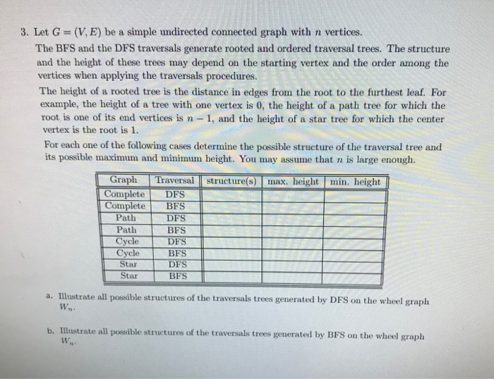 3. Let G (V, E) be a simple undirected connected graph