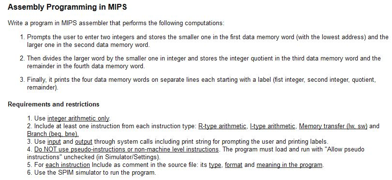  Assembly Programming in MIPS Write a program in MIPS assembler that