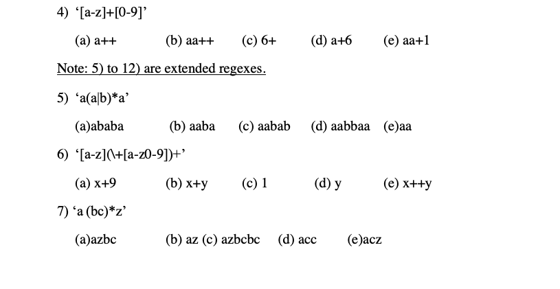 regular expression (maybe multiple correct matches) and describe the pattern of matched