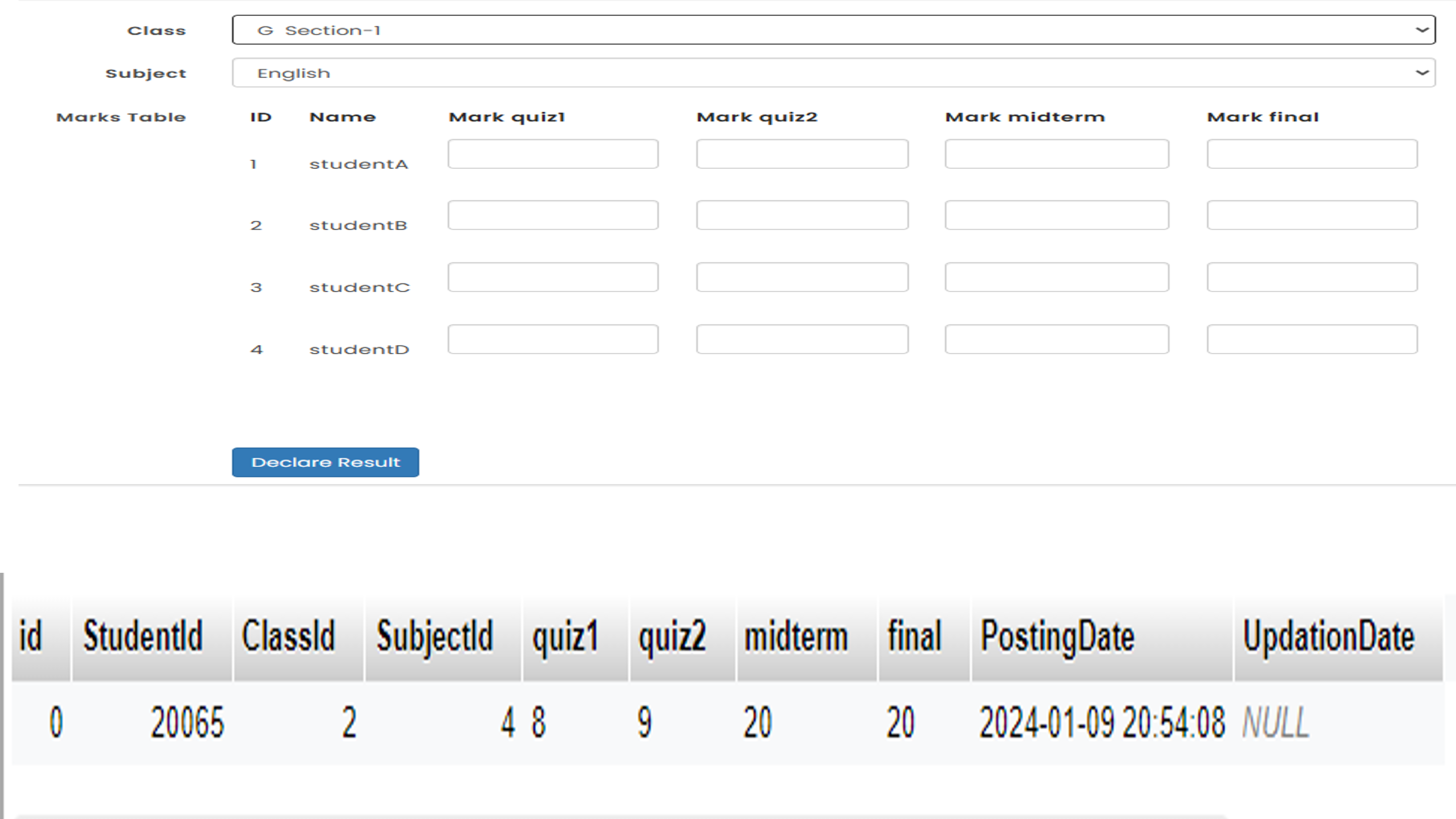  create a system where a teacher can select a class and