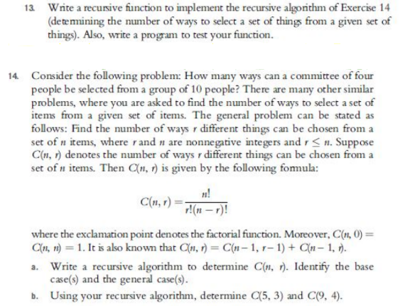 C++ 13 Write a recursive function to implement the recursive algorithm of
