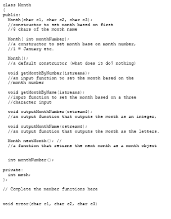 C++ using template pictured Define a class called Month that is an