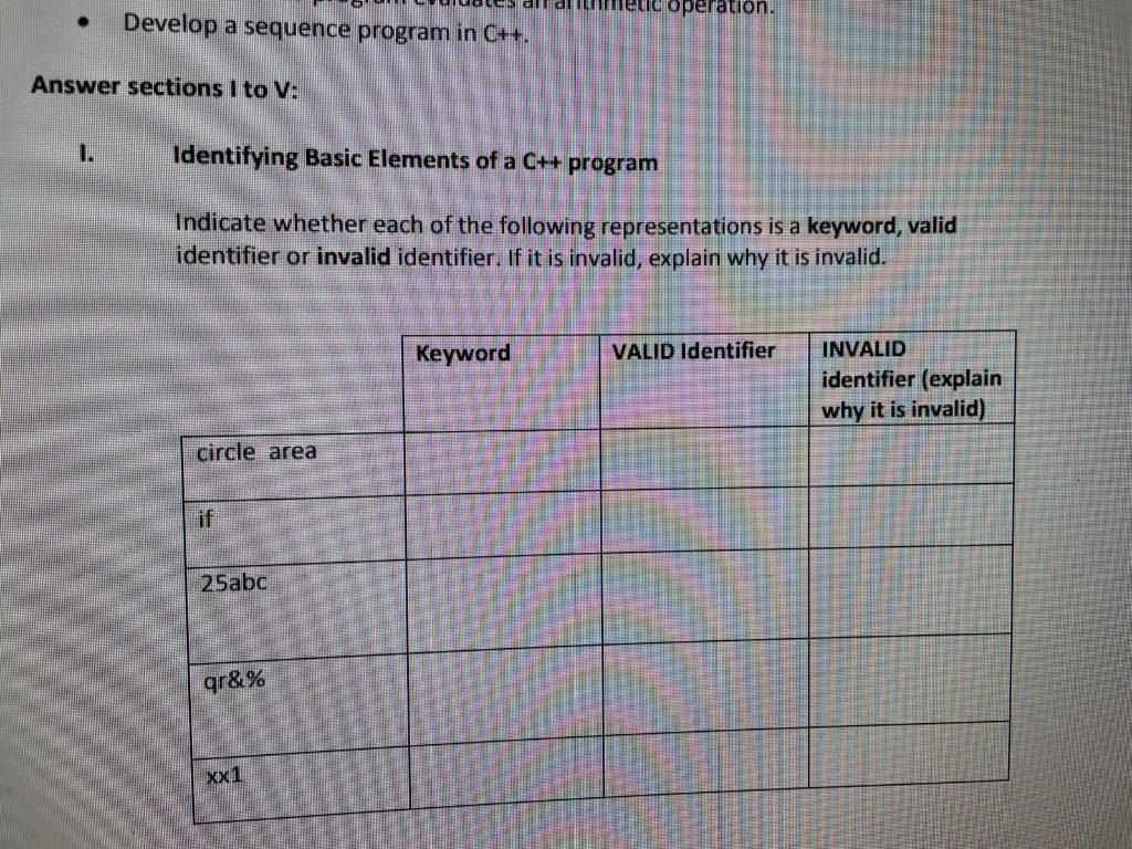  leucoperation. Develop a sequence program in C++. Answer sections I to