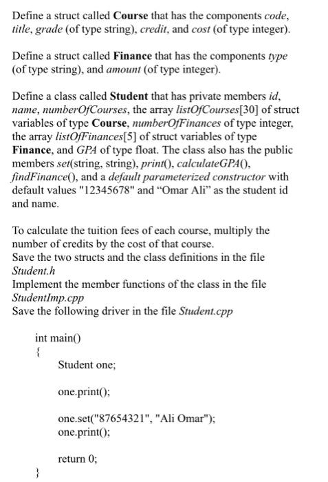  Define a struct called Course that has the components code, title,