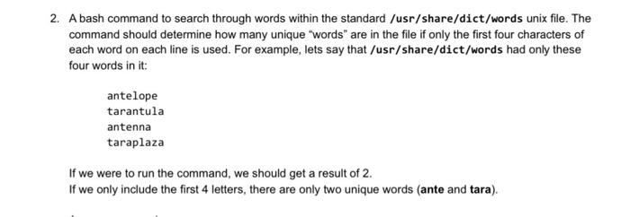  2. A bash command to search through words within the standard