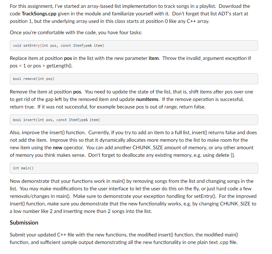  For this assignment, I've started an array-based list implementation to track