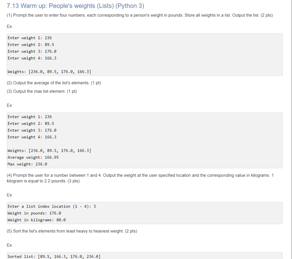  7.13 Warm up: People's weights (Lists) (Python 3) (1) Prompt the