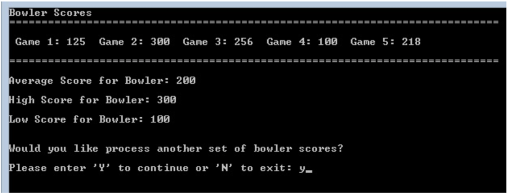 of five game scores for a bowler so that an average score