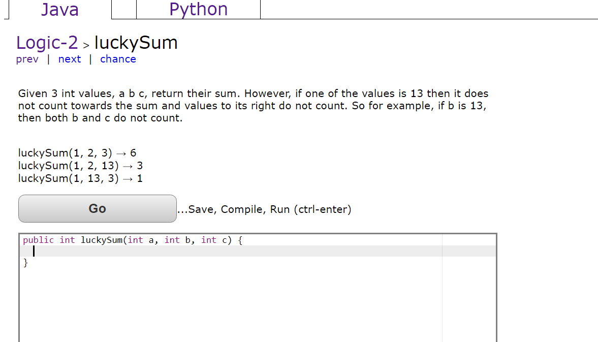 int values, a b c, return their sum. However, if one of