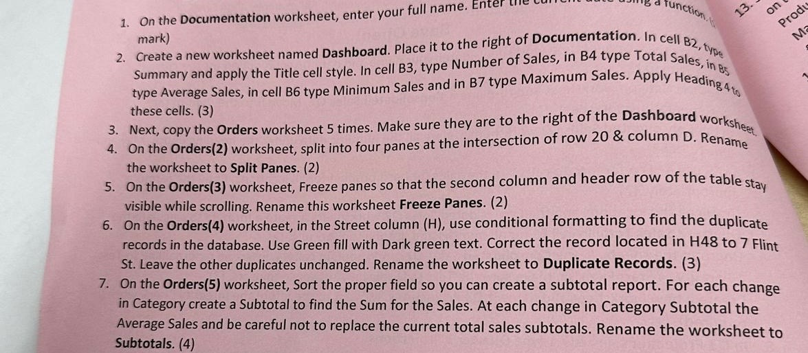  On the Documentation worksheet, enter your full name. Enter mark) Create