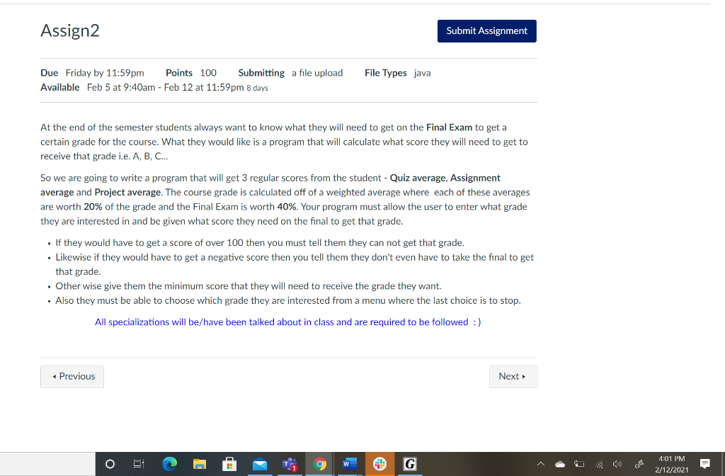 Assign2 Submit Assignment File Types java Due Friday by 11:59pm Points