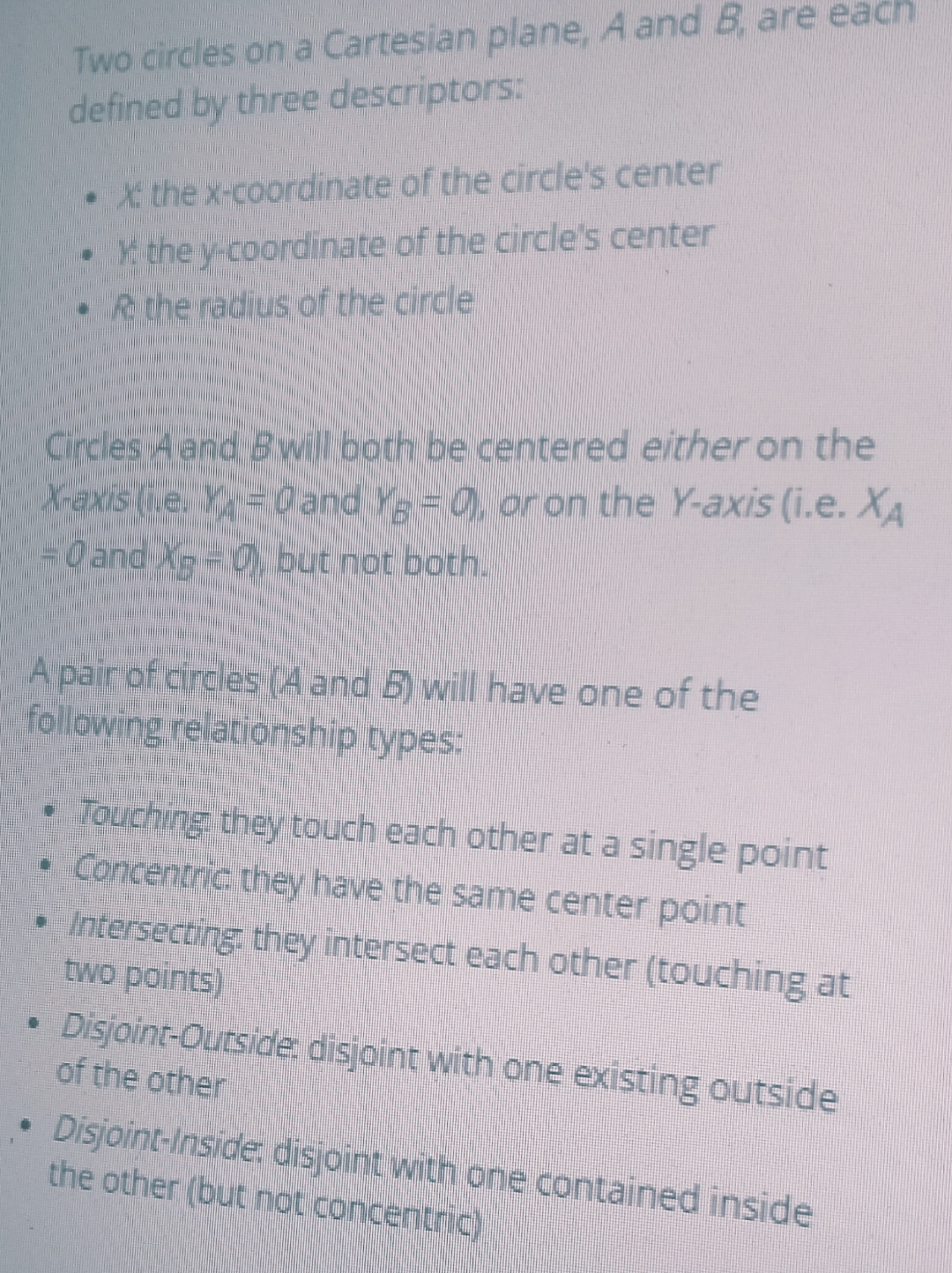  Two circles on a Cartesian plane, A and B, are eacn