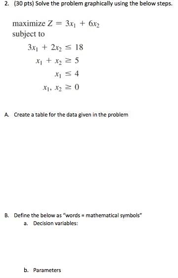  2. (30 pts) Solve the problem graphically using the below steps.
