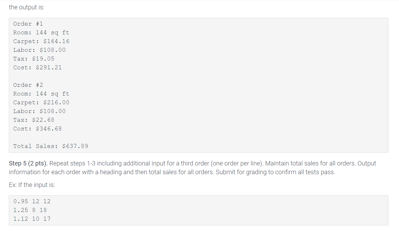 for a single room. Carpet is priced by square foot. Total cost