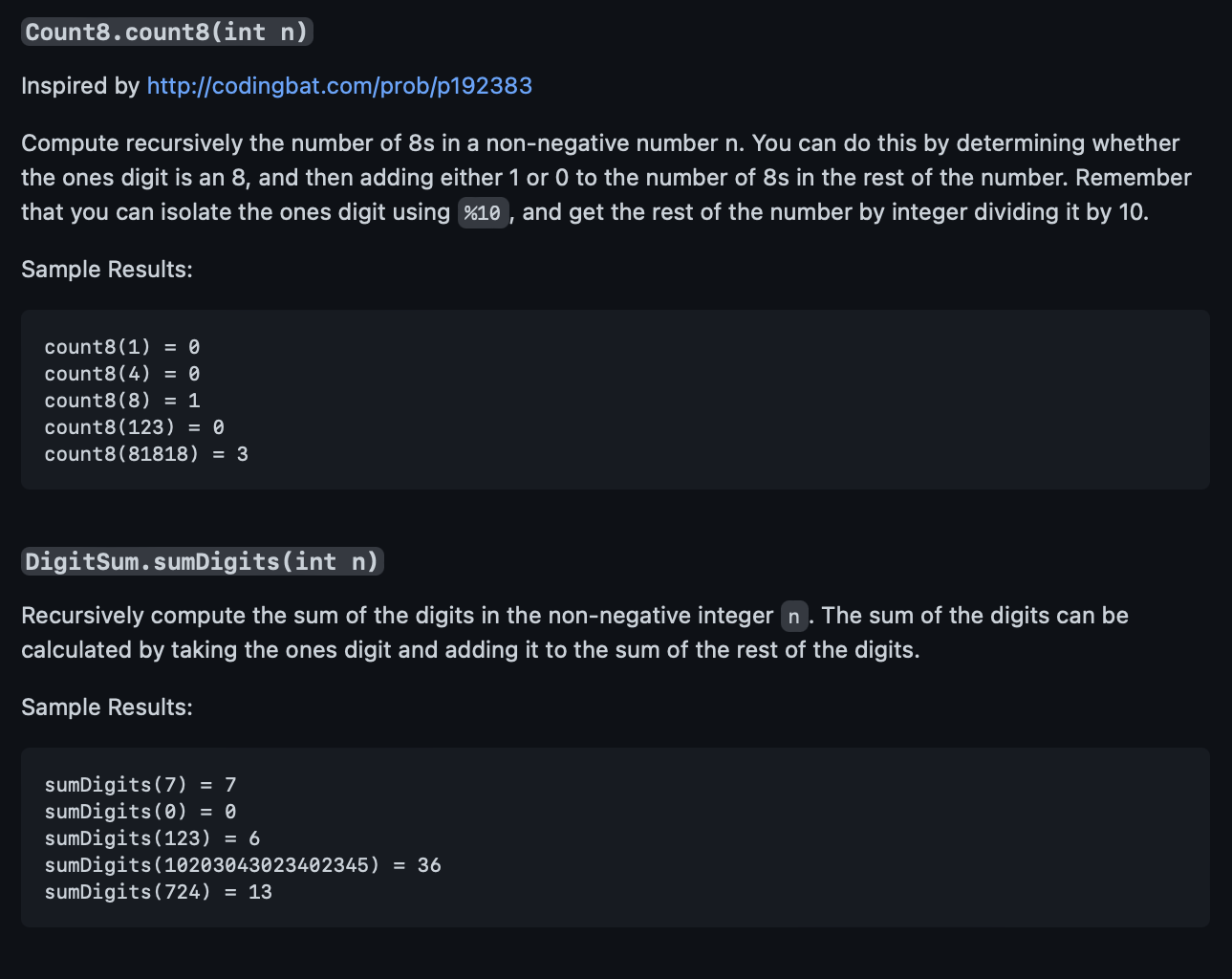 IN JAVA, I need help making these methods: Here's the code it