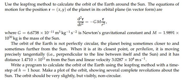 Python programming: Use the leapfrog method to calculate the orbit of the