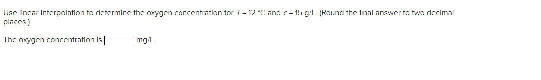 (mg/L) in water as a function of temperature (C) and chloride concentration
