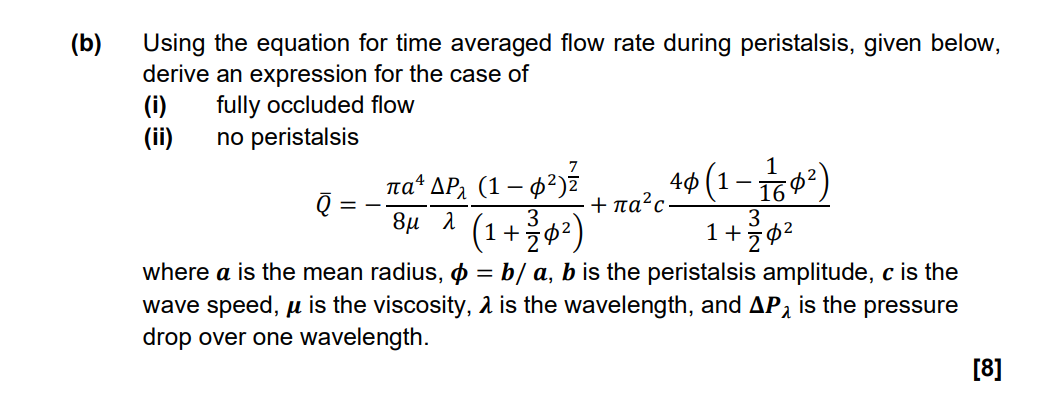 Using the equation for time averaged flow rate during peristalsis, given