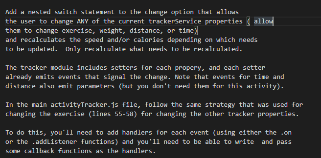 //JavaScript //activityTracker modulecode var tracker = require("tracker"); var events = require("events"); var