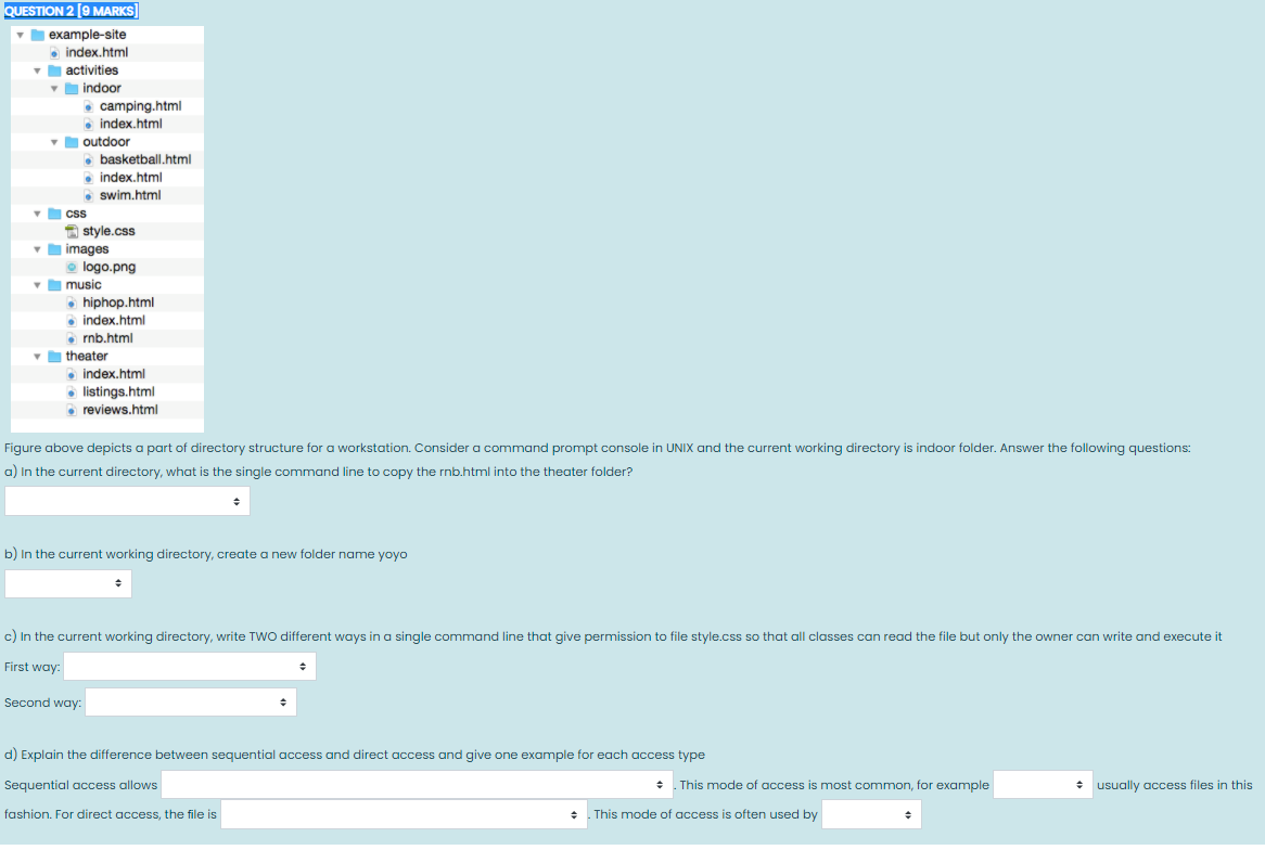  QUESTION 2 [9 MARKS example-site index.html activities indoor camping.html index.html outdoor