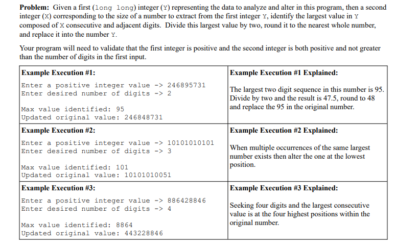 Given a first (long long) integer (Y) representing the data to analyze