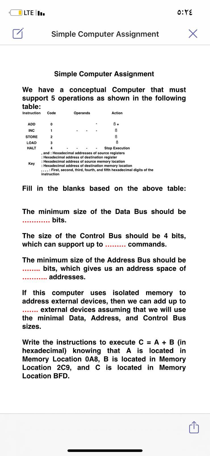  LTE II. : Simple Computer Assignment Simple Computer Assignment We have