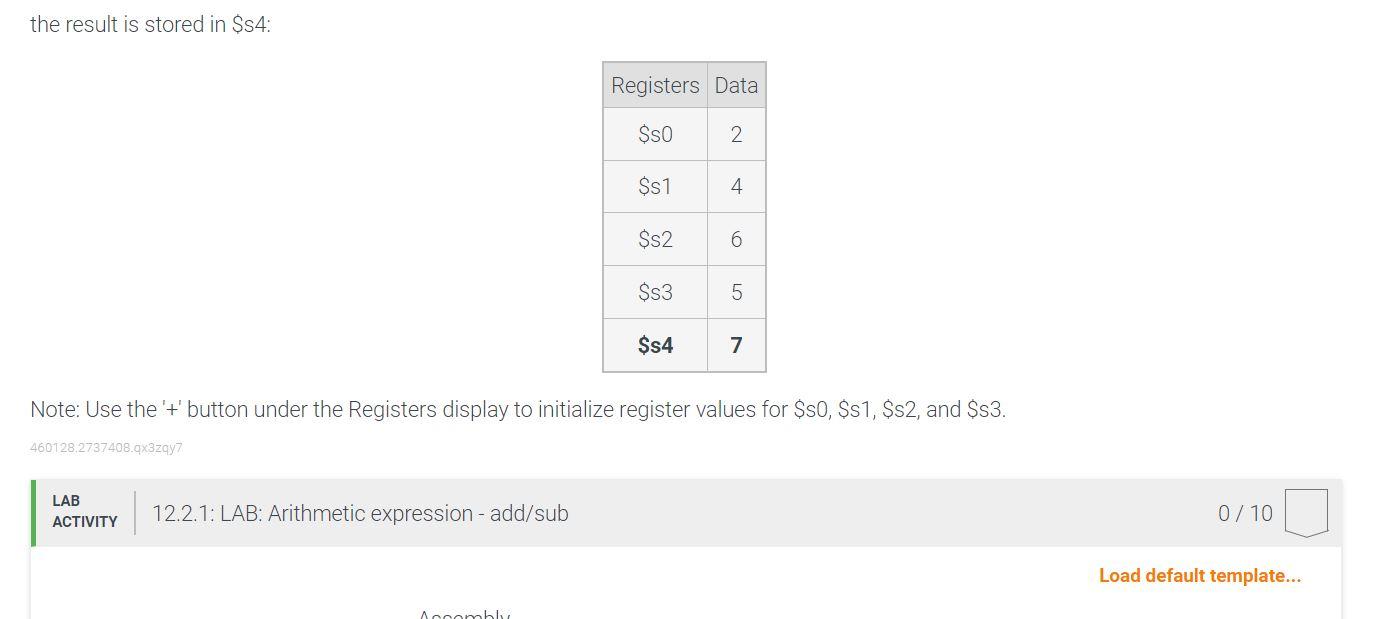 expression - add/sub Given the mapping of registers to variables below, write
