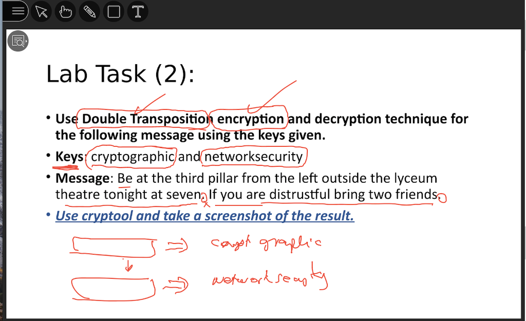  Use double transposition ENCRYPTION only for the following message using the